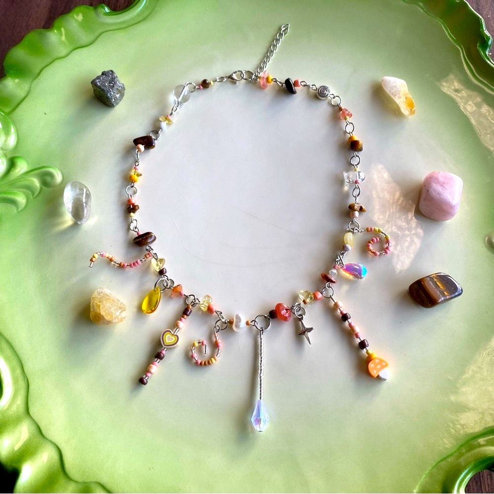 Pacific Northwest Autumn Fairy Brown Orange Fall Tones Beaded Chain Necklace - Picture 4 of 8